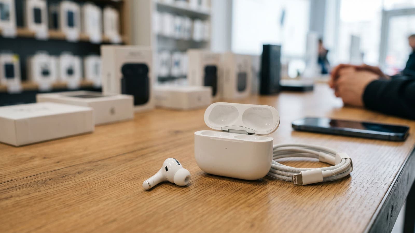 AirPods Pro в магазине для статьи о покупке наушников в Тольятти