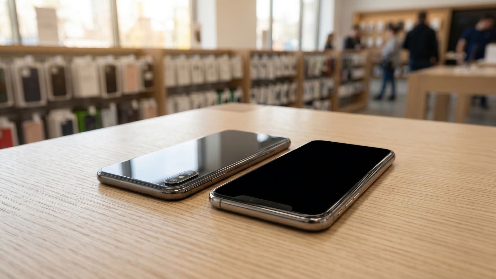 Два iPhone на столе для сравнения iPhone 17 и iPhone 16 в Самаре