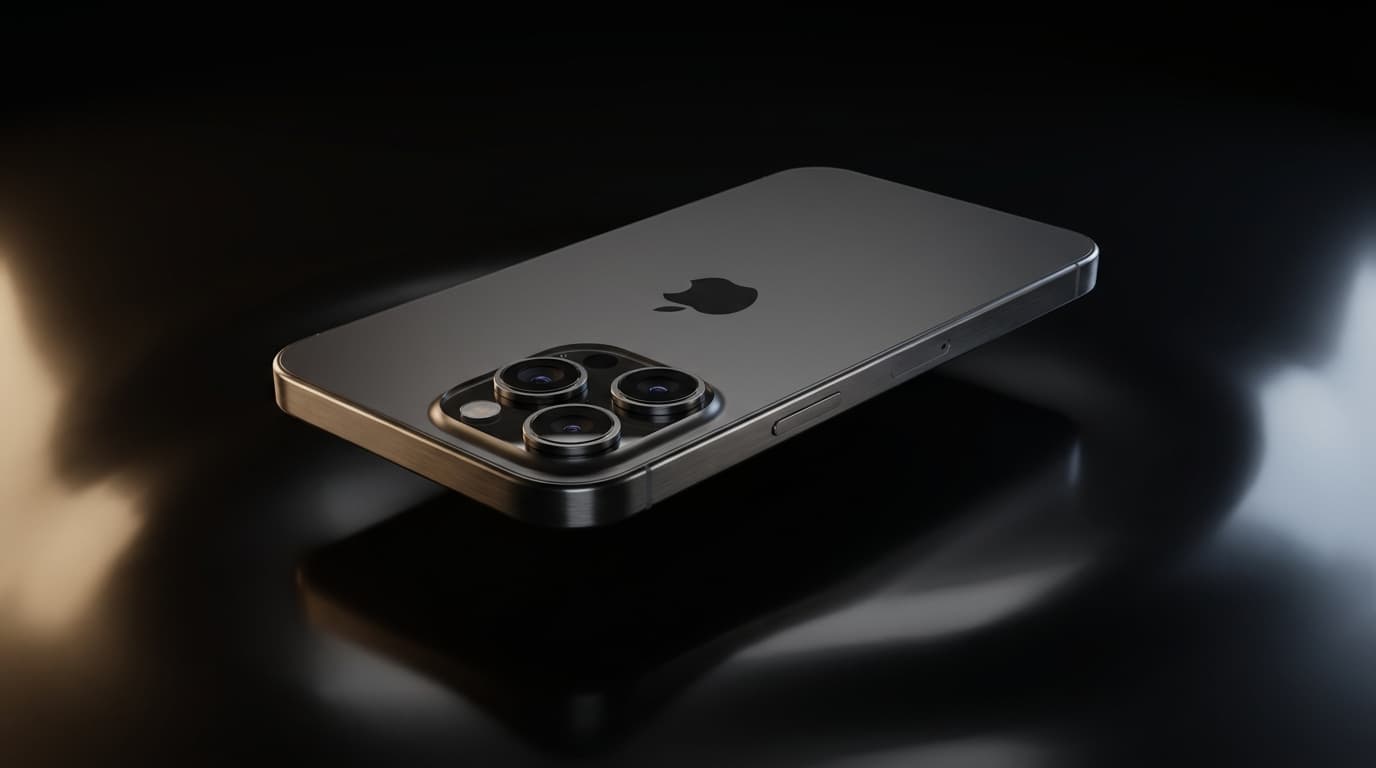 Чёрный iPhone на тёмном фоне