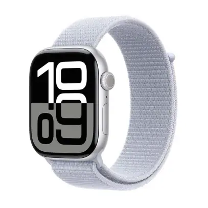 Apple Watch Series 10, 46 мм корпус из алюминия цвета «Silver», ремешок Sport Loop цвета «Blue Cloud»