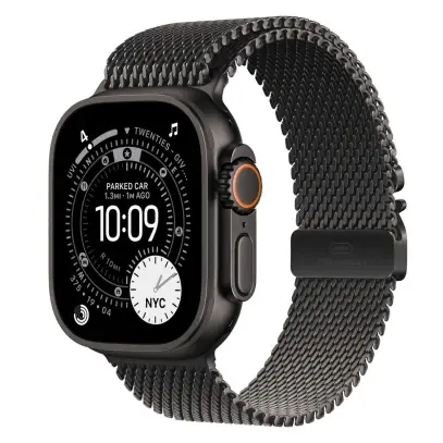Apple Watch Ultra 3 (2025), 49 мм корпус из титана цвета «Black», ремешок Titanium Milanese Loop размера L цвета «Black»