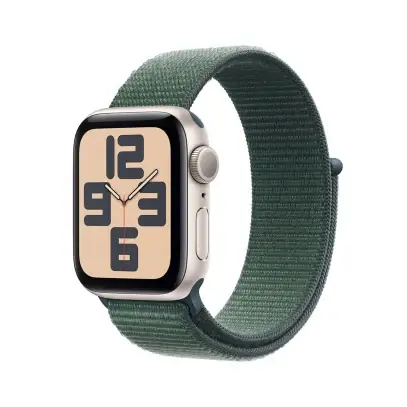Apple Watch SE (2024), 40 мм корпус из алюминия цвета «Starlight», ремешок Sport Loop цвета «Lake Green»