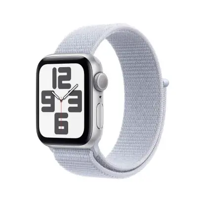 Apple Watch SE (2024), 40 мм корпус из алюминия цвета «Silver», ремешок Sport Loop цвета «Blue Cloud»